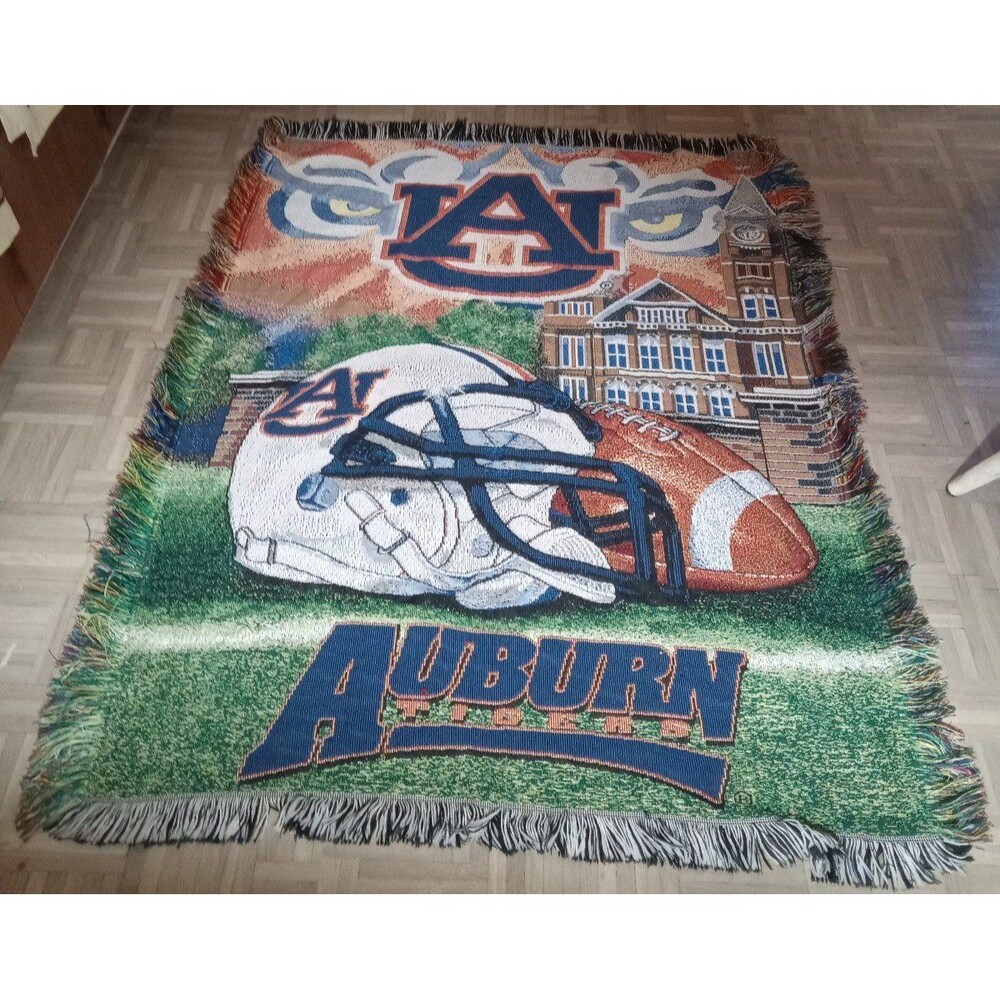 Auburn University Tigers  Football Helmet Knit Throw Fringe Blanket 60×48